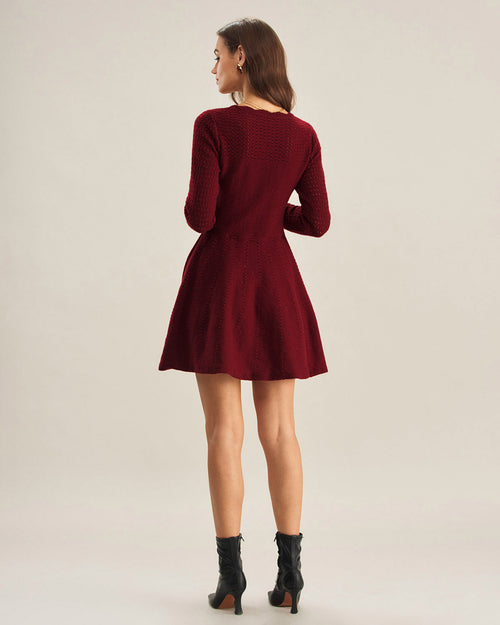 Wine Red A-Line Sweater Dress