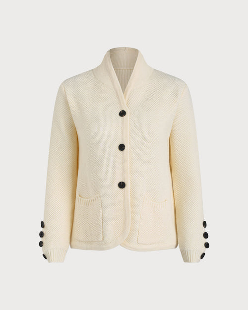 White V Neck Single Breasted Casual Cardigan