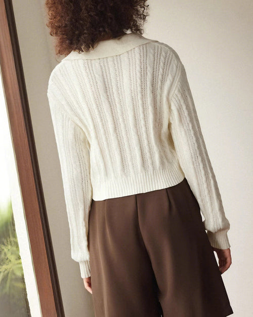 Off White Button Collar Sweater