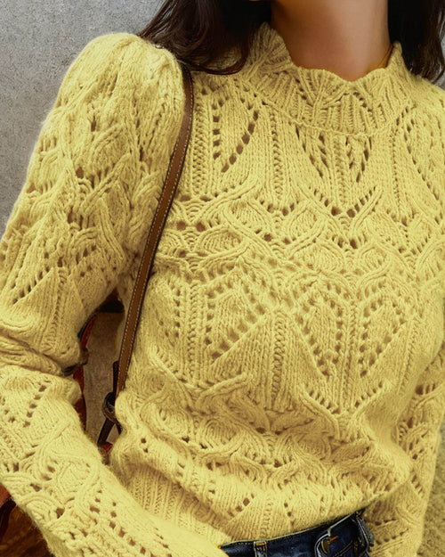 Yellow Round Neck Cut Out Sweater