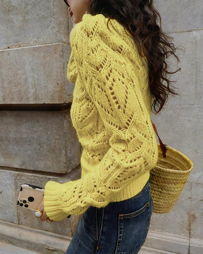 Yellow Round Neck Cut Out Sweater