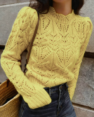 Yellow Round Neck Cut Out Sweater