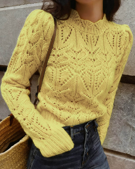 Yellow Round Neck Cut Out Sweater