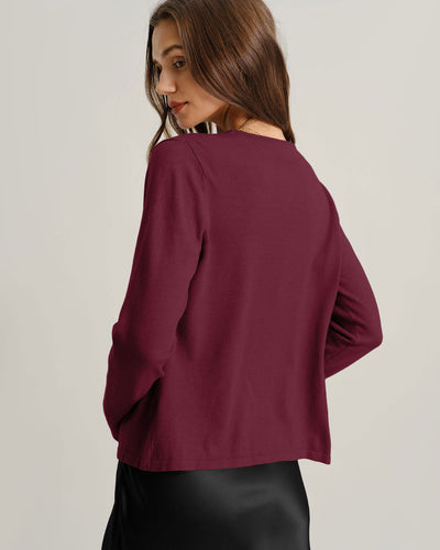 Wine Red Ribbed Knit Cardigan