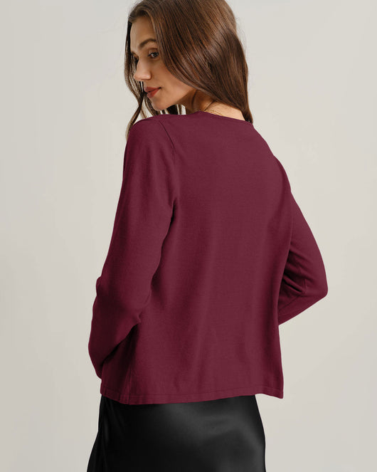 Wine Red Ribbed Knit Cardigan