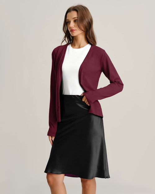 Wine Red Ribbed Knit Cardigan