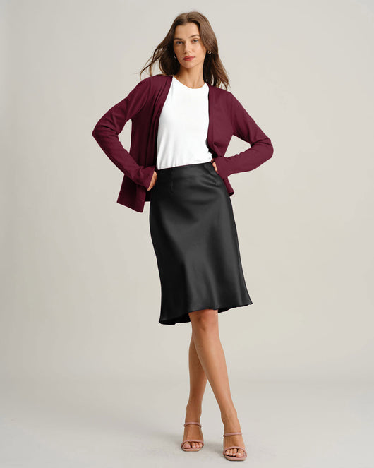 Wine Red Ribbed Knit Cardigan