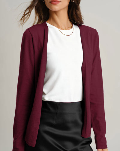 Wine Red Ribbed Knit Cardigan