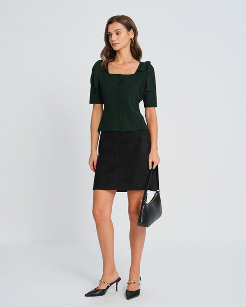 Green Square Neck Bowknot Knit Cardigan