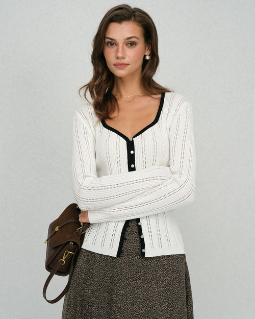 White  Single Breasted Viscose Knit Cardigan