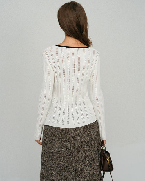 White  Single Breasted Viscose Knit Cardigan