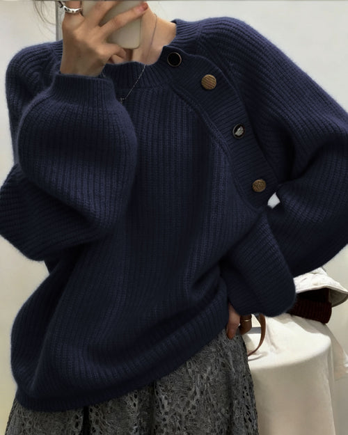 Blue Round Neck Loose Casual Sweater