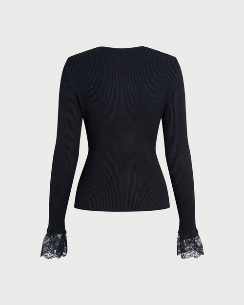 Black V Neck Lace Sweater
