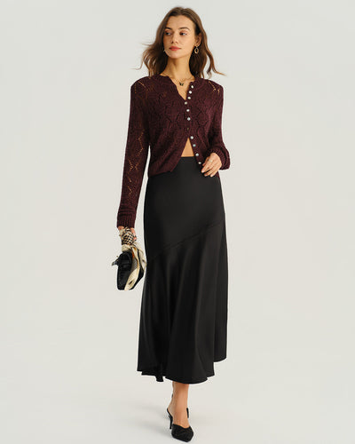 Wine Red Single Breasted Knit Cardigan