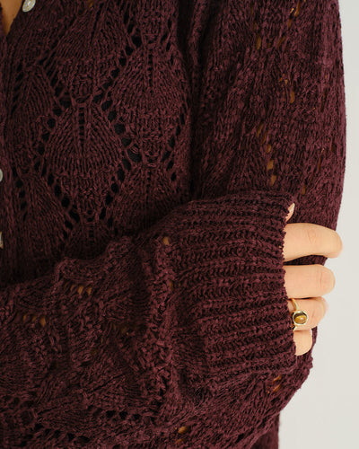 Wine Red Single Breasted Knit Cardigan