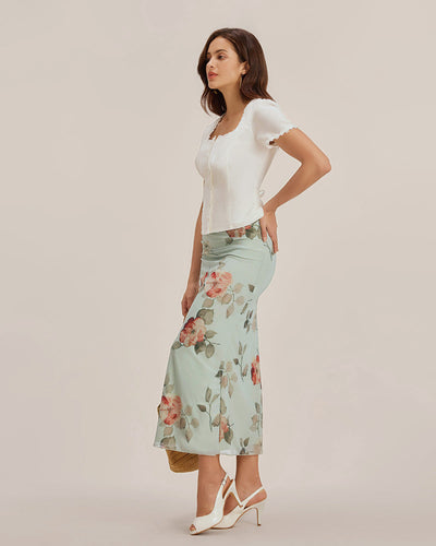 White Square Neck Button Lace Blouse