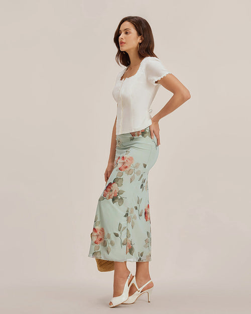 White Square Neck Button Lace Blouse