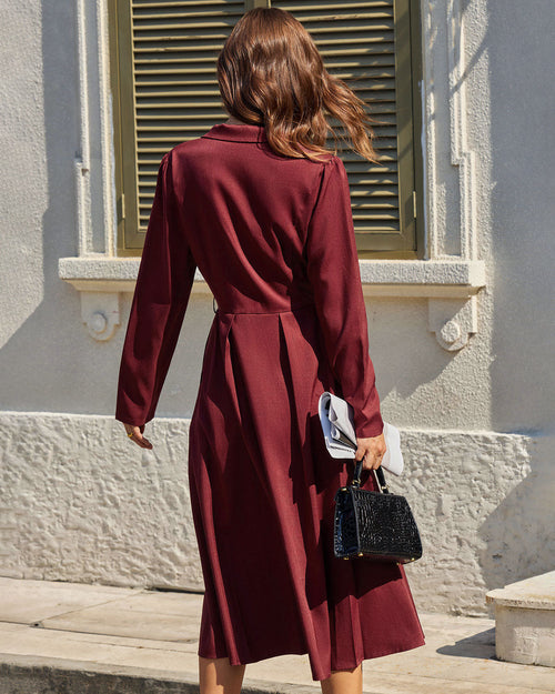 Wine Red Ruched A-Line Midi Dress