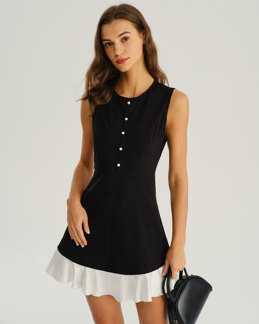 Black Contrasting A-Line Sleeveless Mini Dress