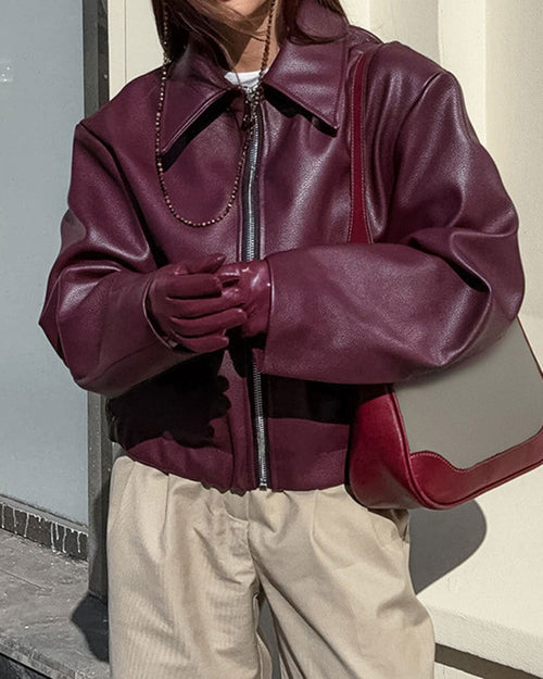 Maroon PU Leather Jacket