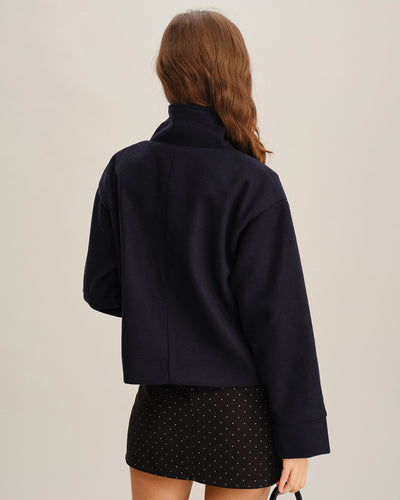 Blue Single Breasted Loose Jacket