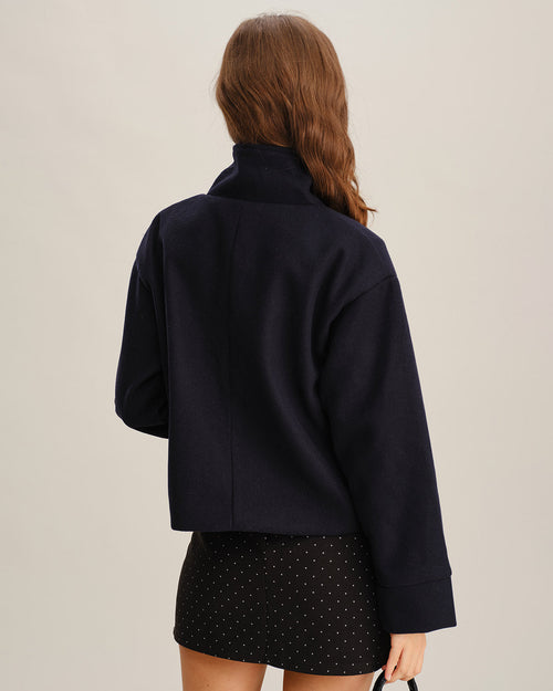 Blue Single Breasted Loose Jacket