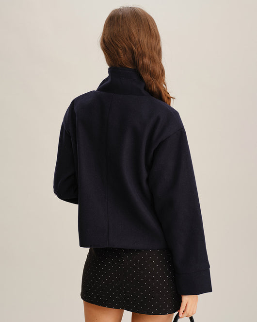 Blue Single Breasted Loose Jacket