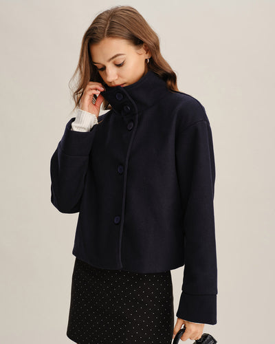 Blue Single Breasted Loose Jacket