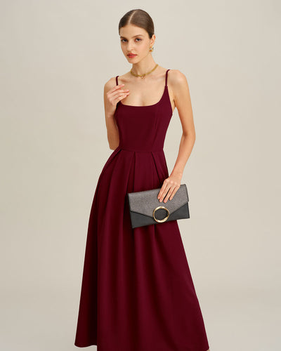 Wine Red Pleated Slip Maxi Dress
