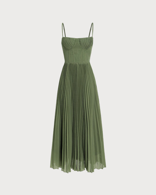 Green Sweetheart Neck Flowy Slip Maxi Dress