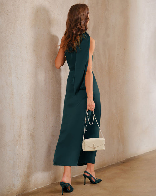 Dark Green One Shoulder Maxi Dress