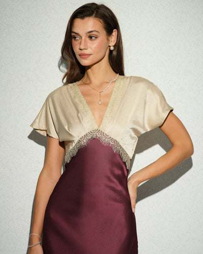 Wine Red V Neck A-Line Maxi Dress