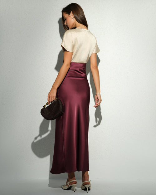 Wine Red V Neck A-Line Maxi Dress