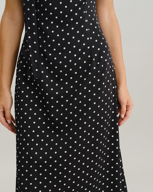 Black Polka Dot Cowl Neck Slip Maxi Dress