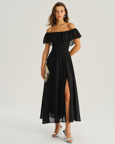Black Off The Shoulder A-Line Maxi Dress