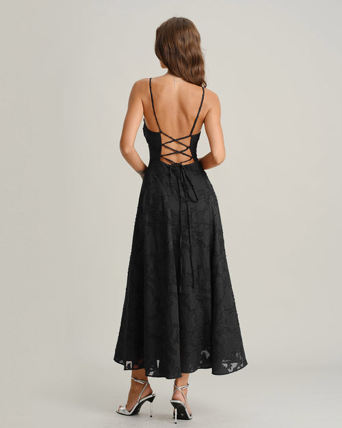 Black Jacquard Slip Maxi Dress