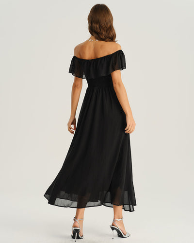 Black Off The Shoulder A-Line Maxi Dress