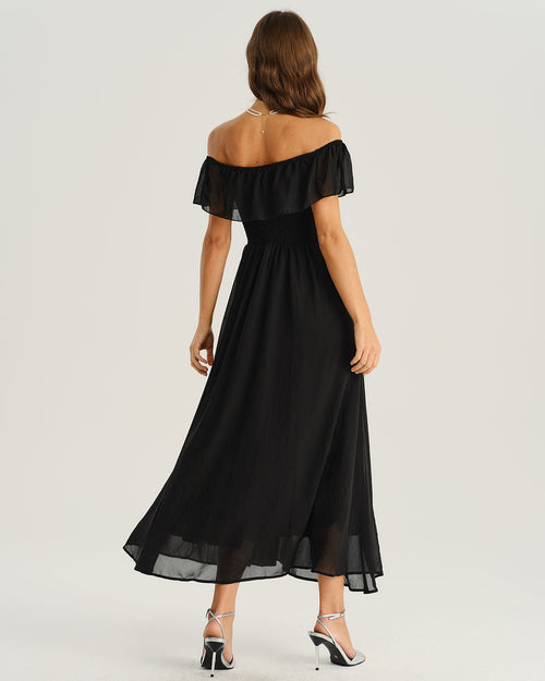 Black Off The Shoulder A-Line Maxi Dress