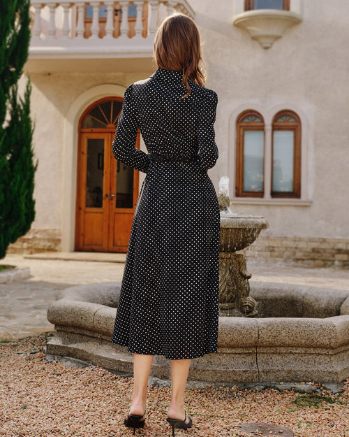 Black Polka Dot Collar Midi Dress