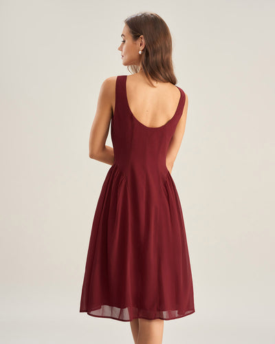 Wine Red Chiffon Sleeveless Midi Dress