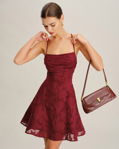Wine Red Floral Backless Slip Mini Dress