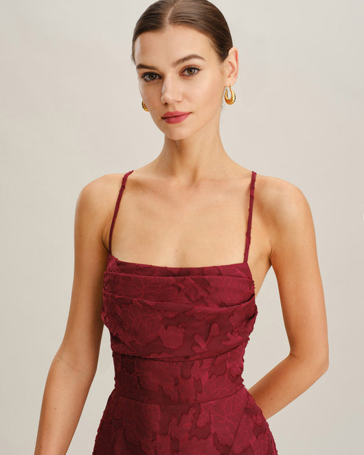 Wine Red Floral Backless Slip Mini Dress