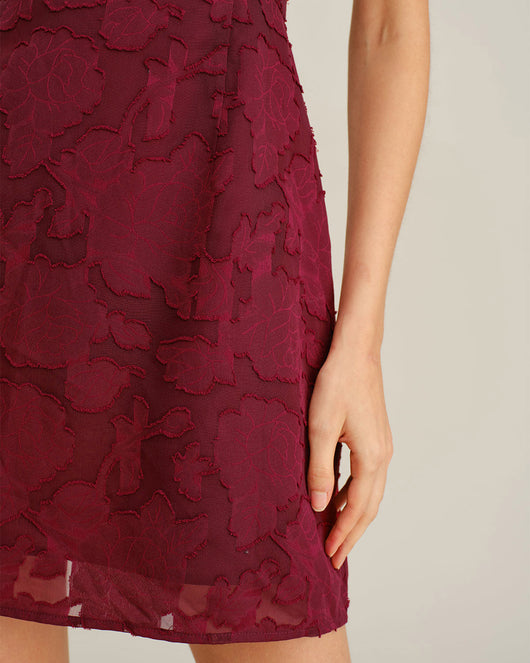 Wine Red Floral Tie Strap Mini Dress