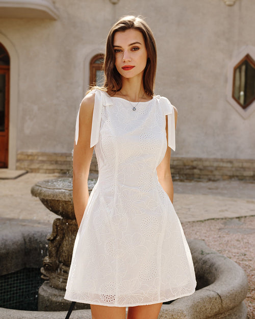 White Floral Textured Mini Dress