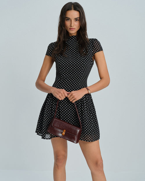 Black Polka Dot Chiffon Mini Dress