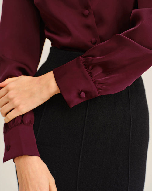 Wine Red Satin Button Shirt