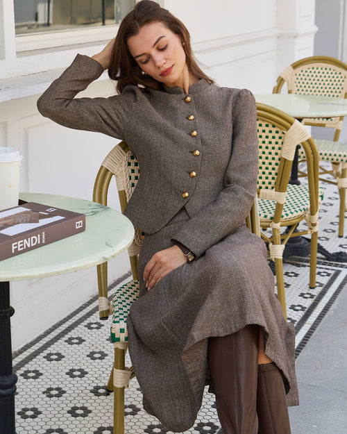 Brown Natural Waisted A-Line Midi Skirt