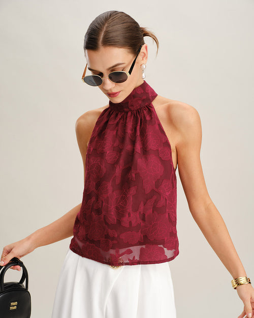 Wine Red Floral Tank Top