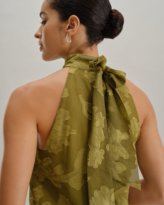 Green Floral Turtle Neck Tank Top